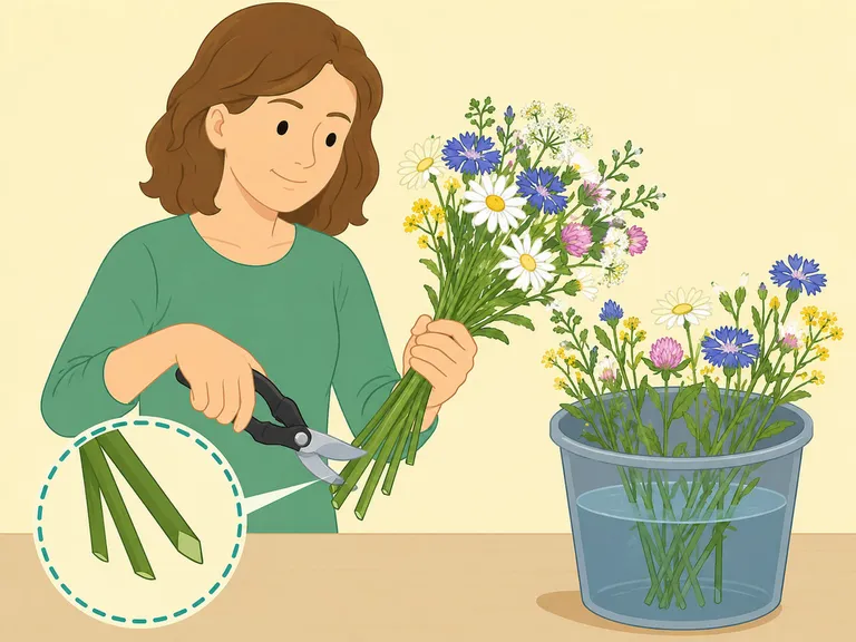 Blötlägg blommorna och gör ett snedsnitt i stjälkarna