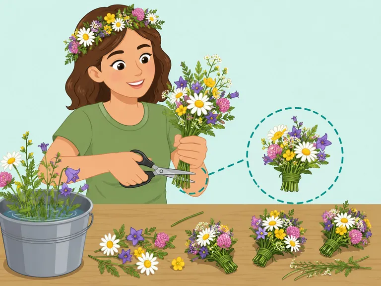 Klipp stjälkarna korta och bunta ihop blommorna