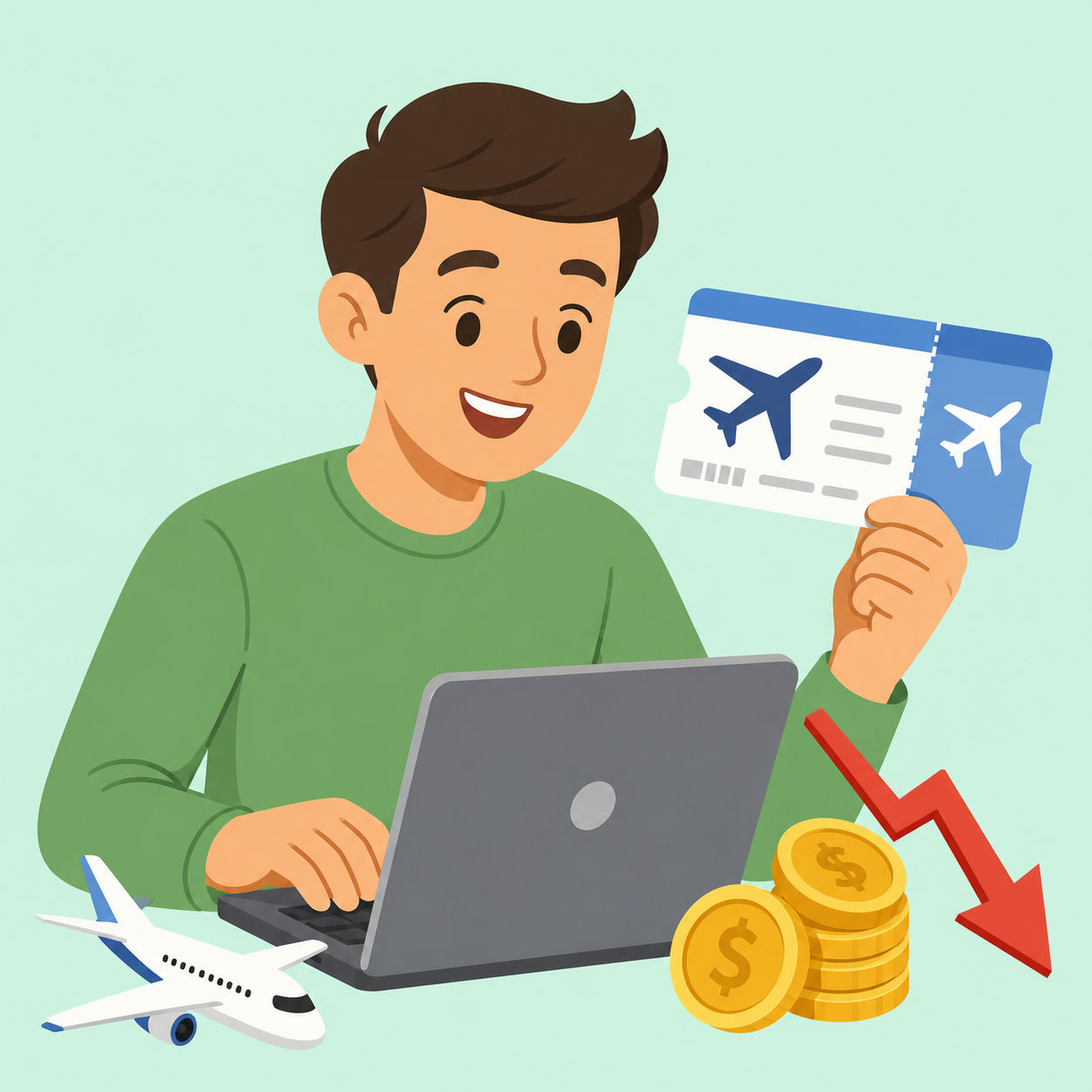 Illustration av hur du bokar billiga flygbiljetter