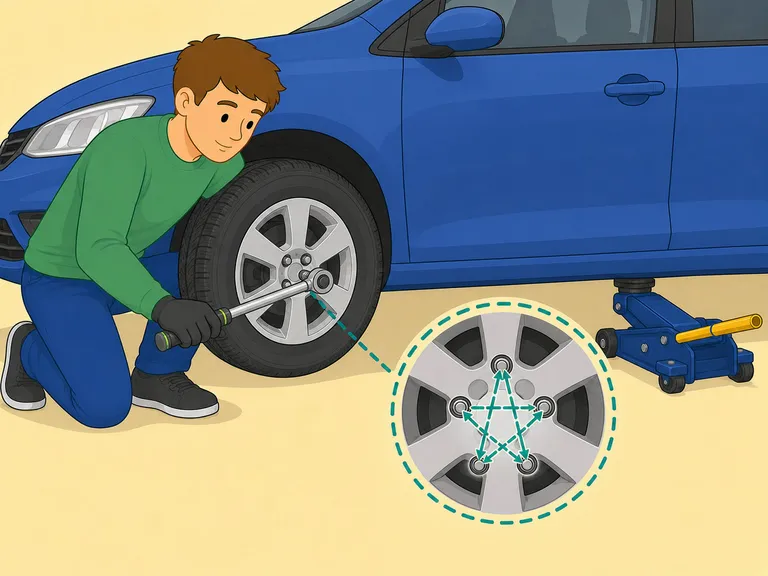 Sänk bilen och dra åt bultarna korsvis med momentnyckel