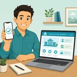 Person som godkänner sin inkomstdeklaration digitalt via smartphone med ett grönt bockmarke på skärmen.