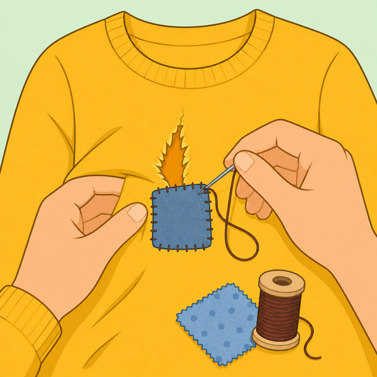 Illustration av hur du lagar trasiga kläder