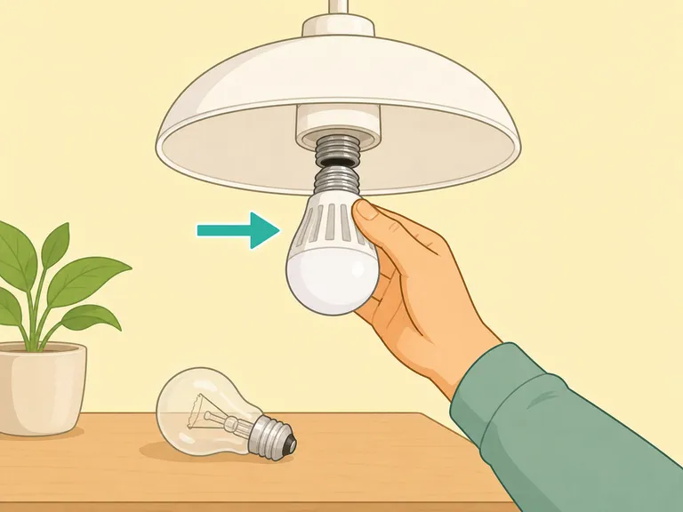 En hand byter ut en glödlampa mot en LED-lampa i ett takuttag.