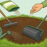 Illustration av hur du sår en ny gräsmatta från frö