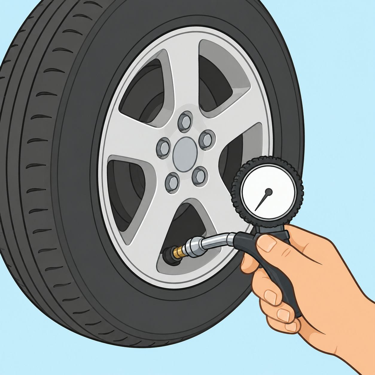 Illustration av hur man kontrollerar däcktrycket