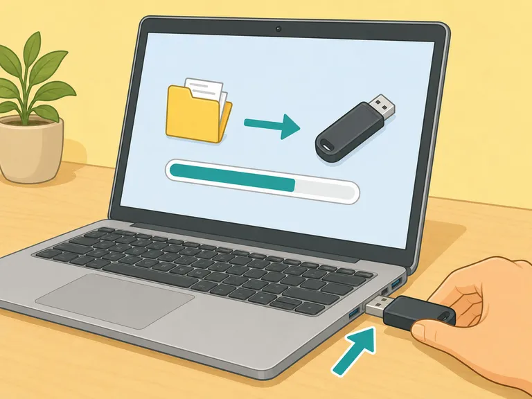 USB-minne som sätts in i en laptop medan ett startbart Windows-installationsminne skapas.
