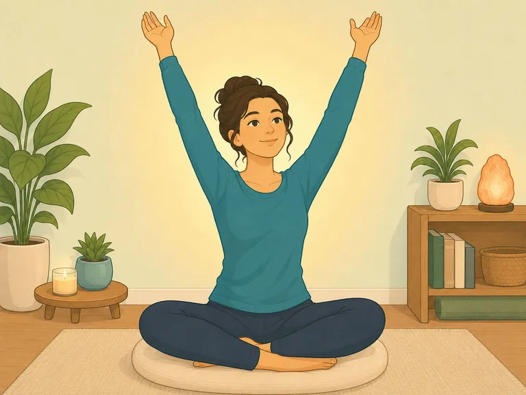 Person som sakta öppnar ögonen och sträcker sig mjukt efter en meditationssession.