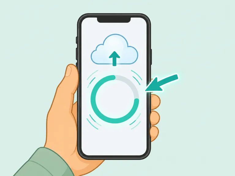 iPhone med aktiv manuell iCloud-säkerhetskopiering och synlig förloppsindikator.