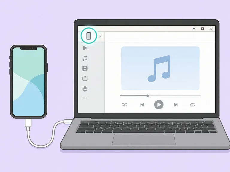 iPhone ansluten till en Windows-dator med iTunes öppet och telefonikonen markerad.