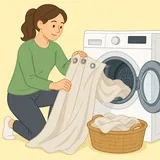 Illustration av hur man tvättar gardiner