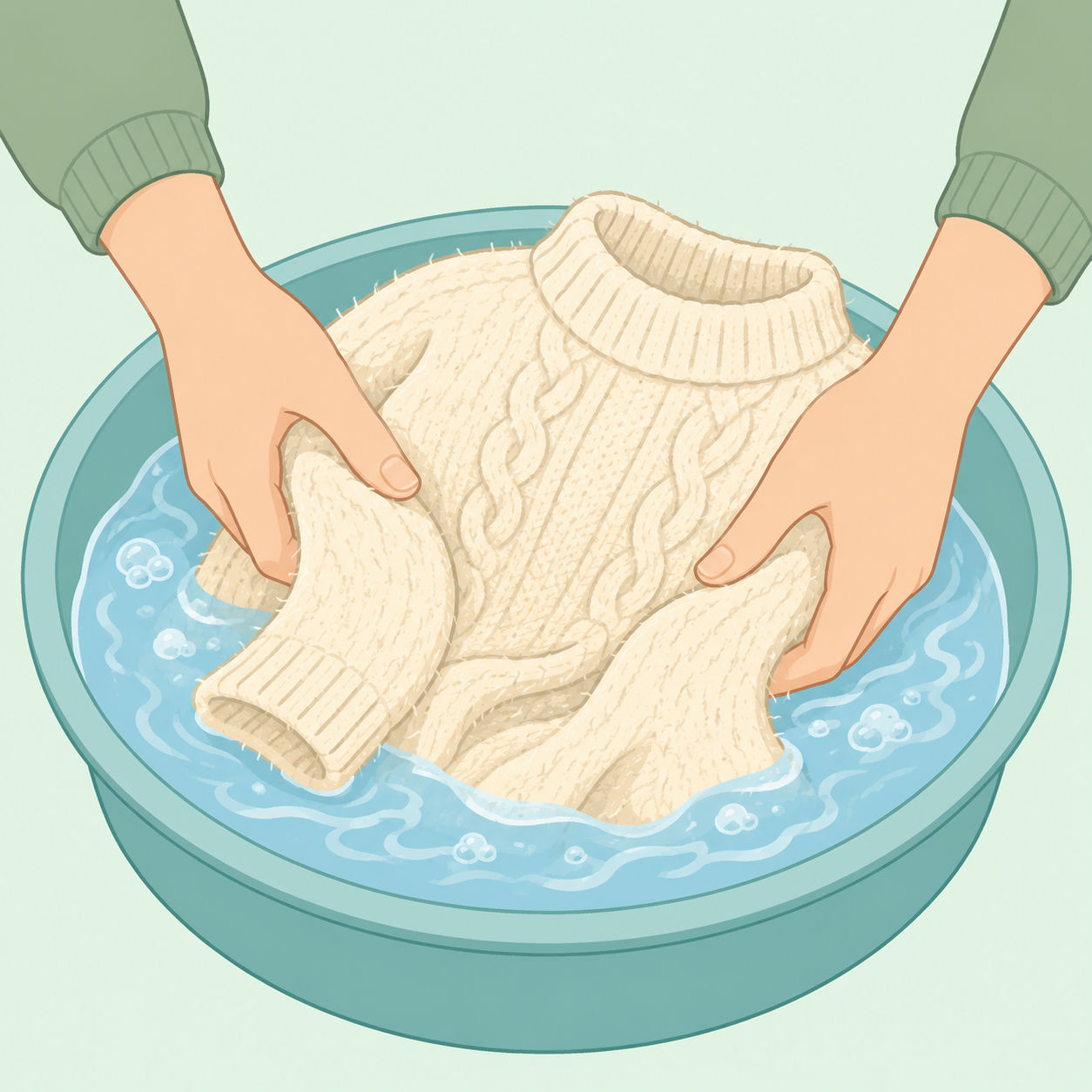 Illustration av hur man tvättar en ylletröja utan att den krymper