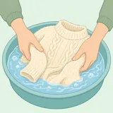 Illustration av hur man tvättar en ylletröja utan att den krymper